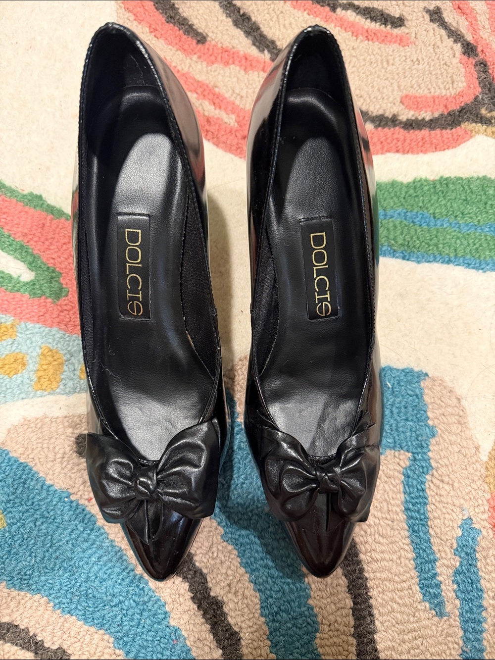 Dolcis Black Pointed Bow Pumps for Women